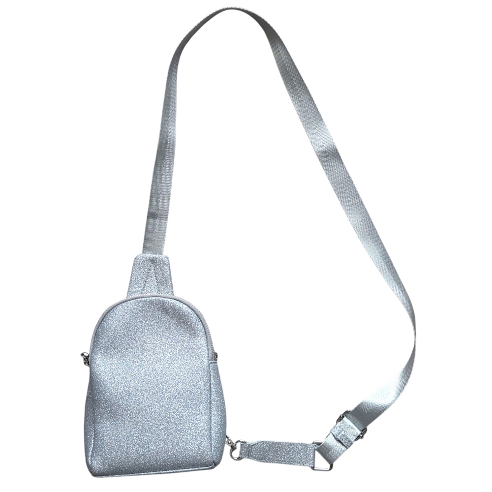 Madison West Mini Sling Bag Silver Shimmer Crossbody Metallic Festival NWOT